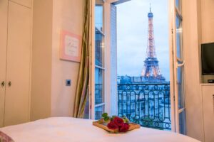 AirBnB bedroom with Eiffel Tower View