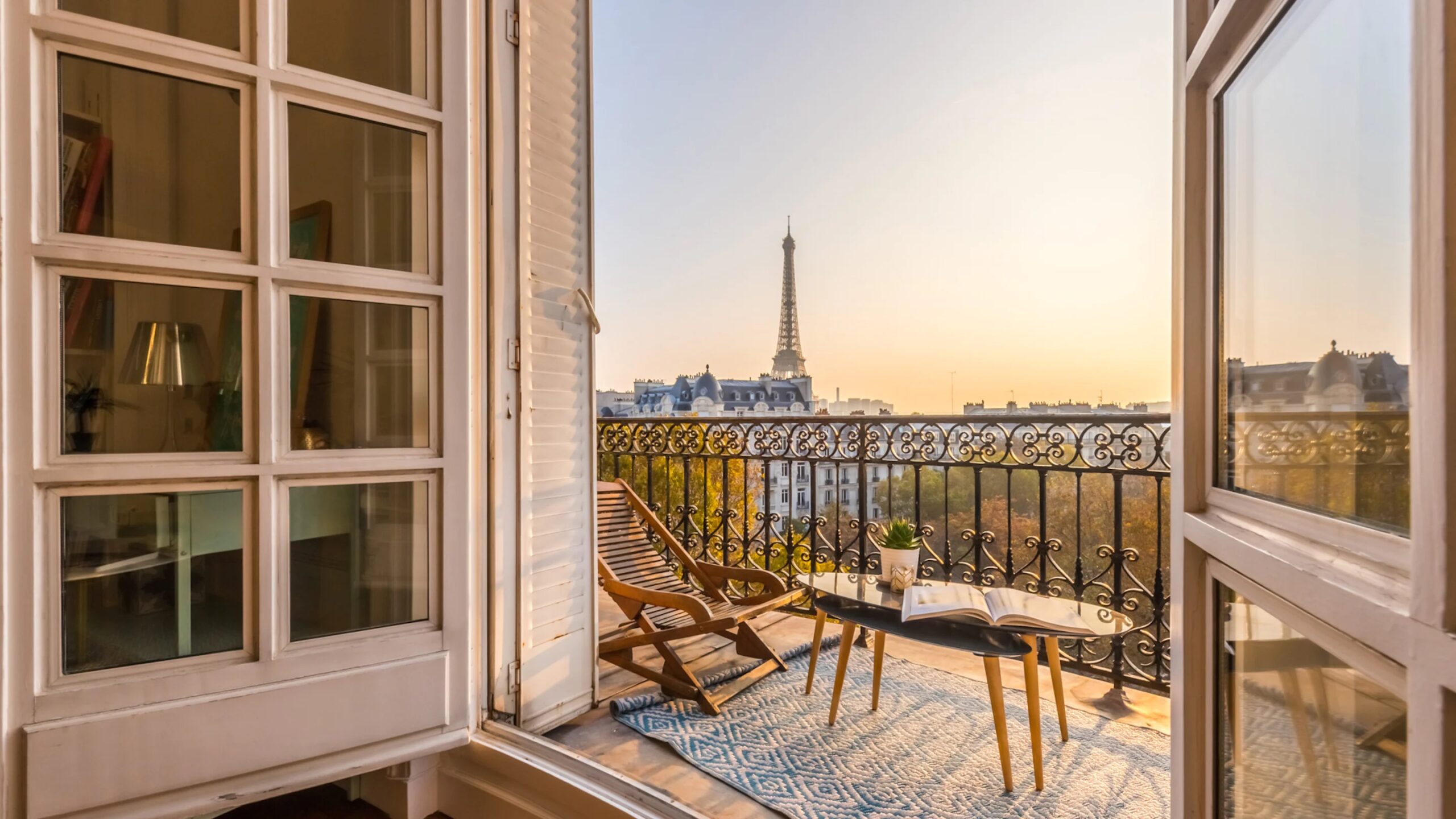 Paris AirBnB with Eiffel Tower Sunset Views from Balcony
