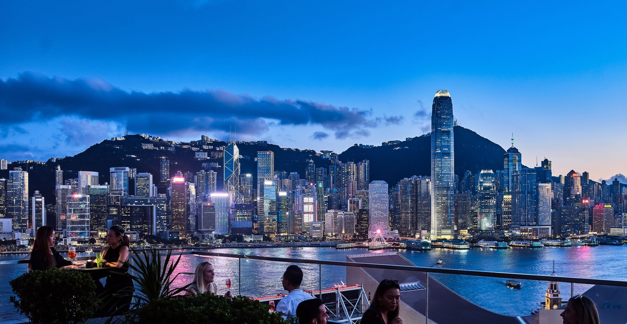 Aqua Hongkong Rooftop with Hongkong Skyline Views at Night