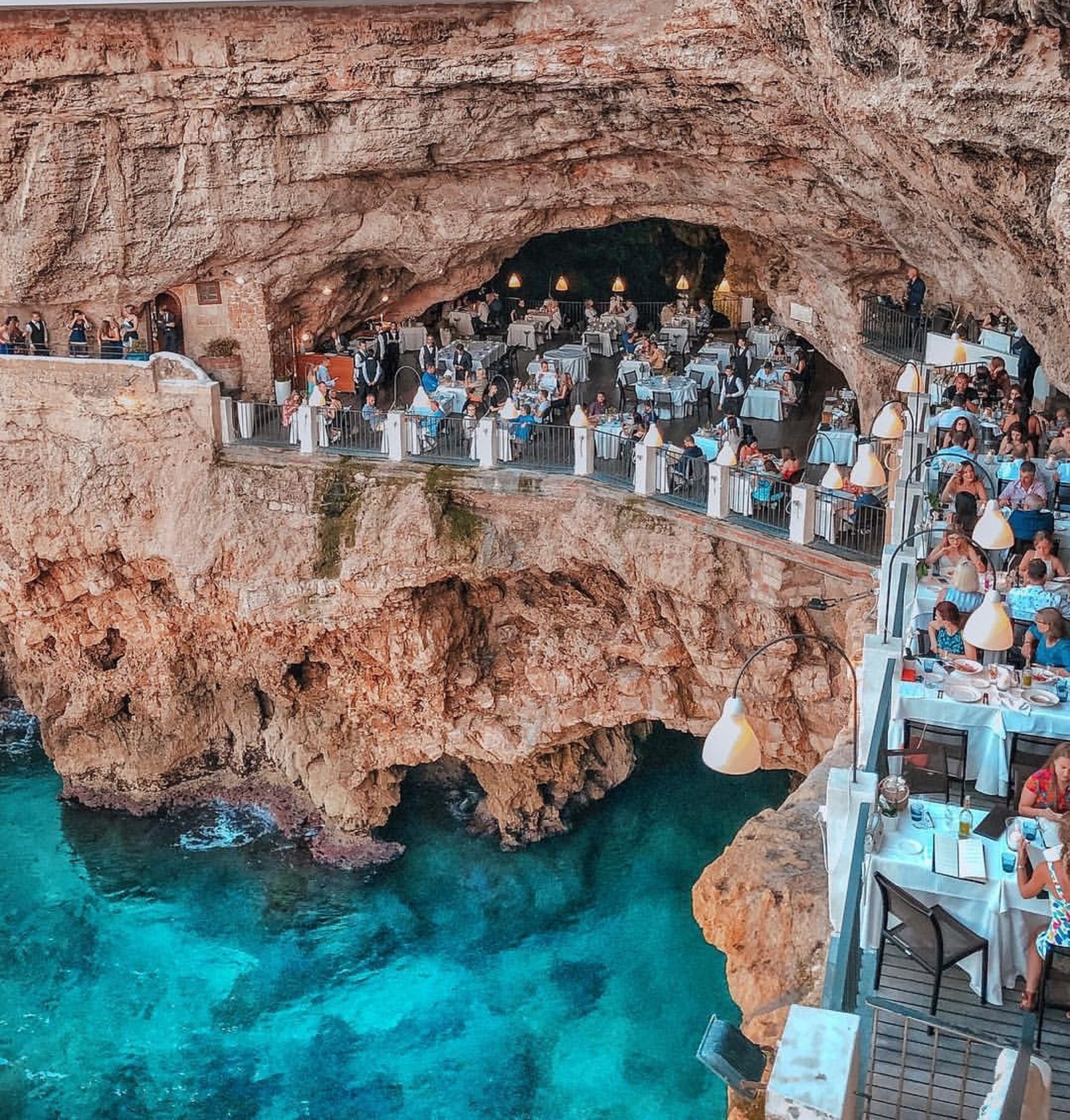 Dining in Cave Restaurant at Grotta Palazzese in italy one of the top Best Views Instagrammable Restaurants in the World with best views