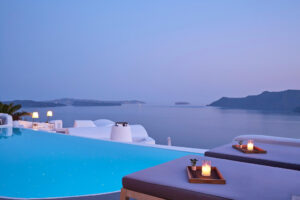 Evening views from the Infinity Pool at Katikies Santorini Hotel -Santorini Hotels with Best Views