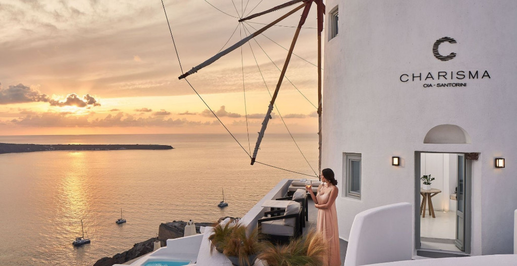 Sunset Views by the Windmill at the Stunning Santorini Hotel Charisma Suites